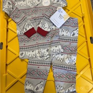 Burt's Bees Baby Polar Bear Pajama Set - Gray and Red